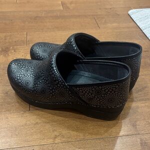 Dansko Black Floral Patterned Clogs